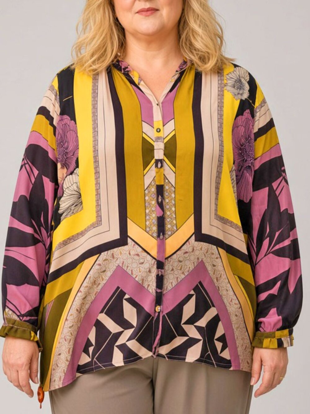 Johnny Was 100% Silk Button Down Blouse Multi-Color Relaxed Fit 3X NWT